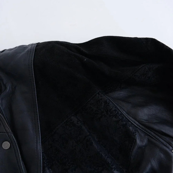 Vintage Giii Black Leather &  Suede Floral Design Zip Up Bomber Jacket Medium - Picture 10 of 15